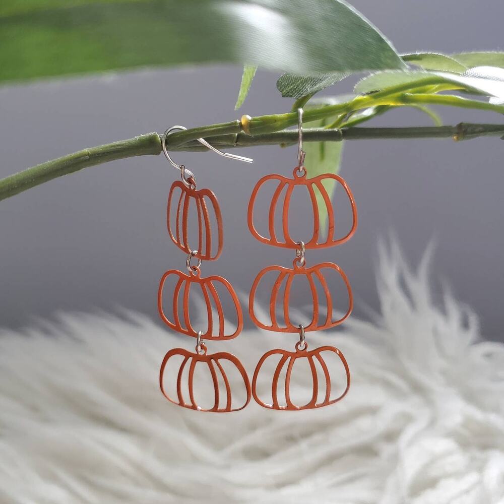 Pumpkin Tiered Outline Dangle Earrings Orange